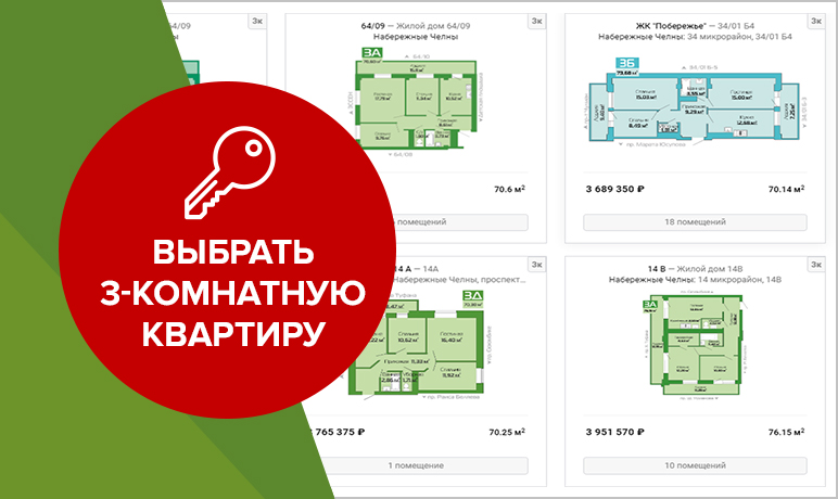 Купить 3-комнатные квартиры в Набережных Челнах